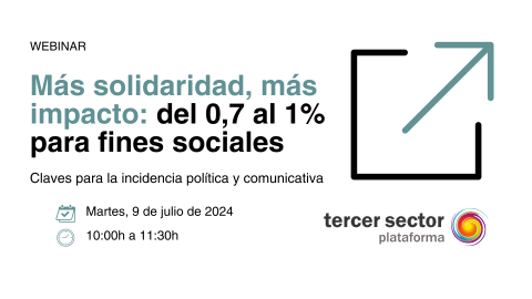 Webinar ‘Más solidaridad, más impacto: del 0,7 al 1% para fines sociales’, el próximo 9 de julio, de 10:00 a 11:30.